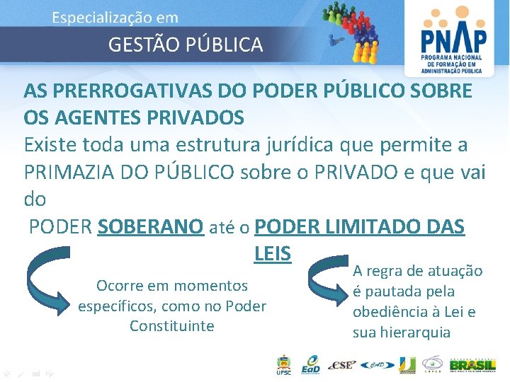 AS PRERROGATIVAS DO PODER PÚBLICO SOBRE OS AGENTES PRIVADOS Existe toda uma estrutura jurídica