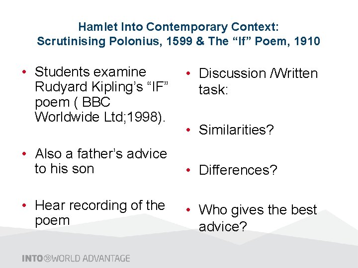 Hamlet Into Contemporary Context: Scrutinising Polonius, 1599 & The “If” Poem, 1910 • Students
