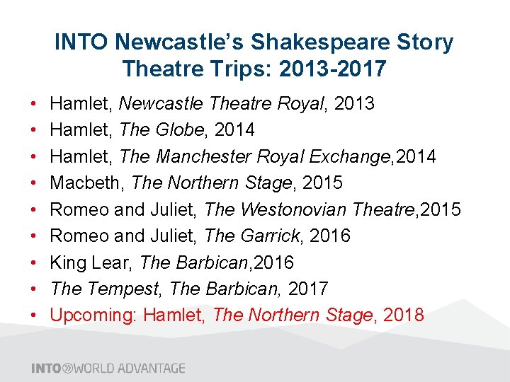INTO Newcastle’s Shakespeare Story Theatre Trips: 2013 -2017 • • • Hamlet, Newcastle Theatre