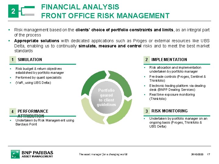 2 FINANCIAL ANALYSIS FRONT OFFICE RISK MANAGEMENT § Risk management based on the clients’