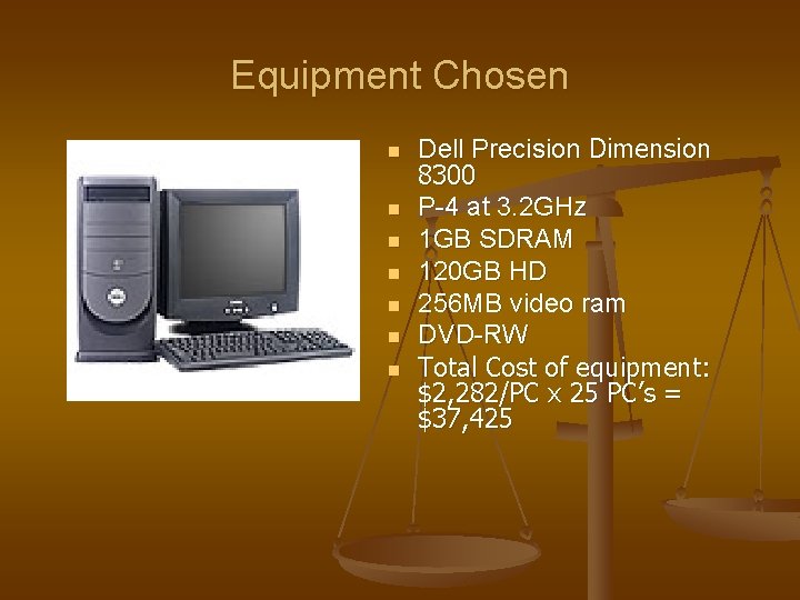 Equipment Chosen n n n Dell Precision Dimension 8300 P-4 at 3. 2 GHz