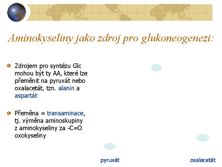 Aminokyseliny jako zdroj pro glukoneogenezi: Zdrojem pro syntézu Glc mohou být ty AA, které