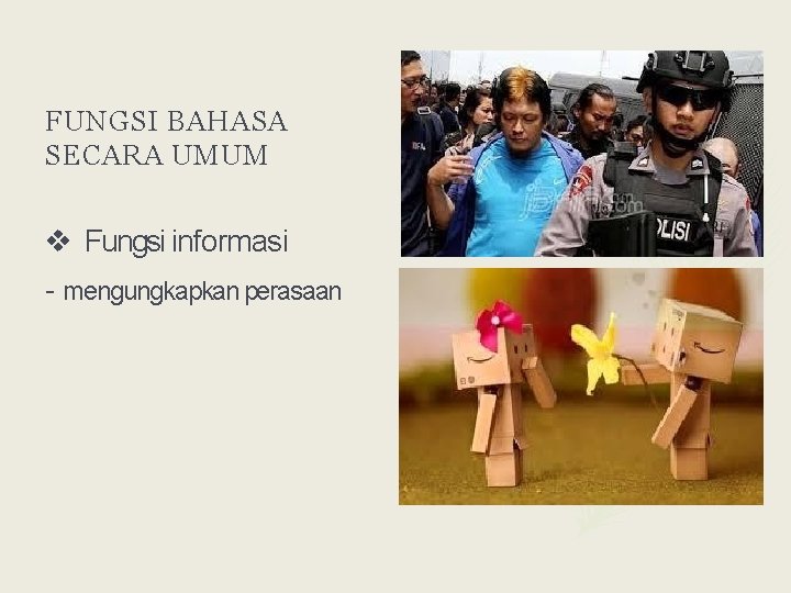 FUNGSI BAHASA SECARA UMUM Fungsi informasi - mengungkapkan perasaan 