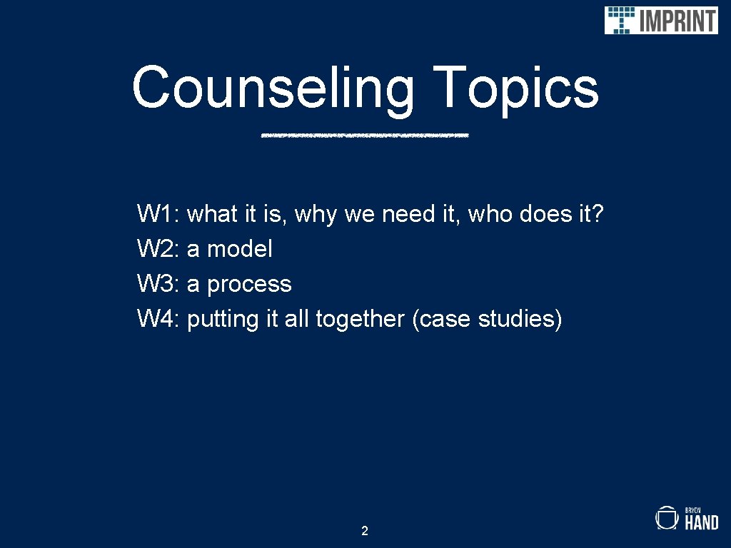Counseling Topics W 1: what it is, why we need it, who does it?