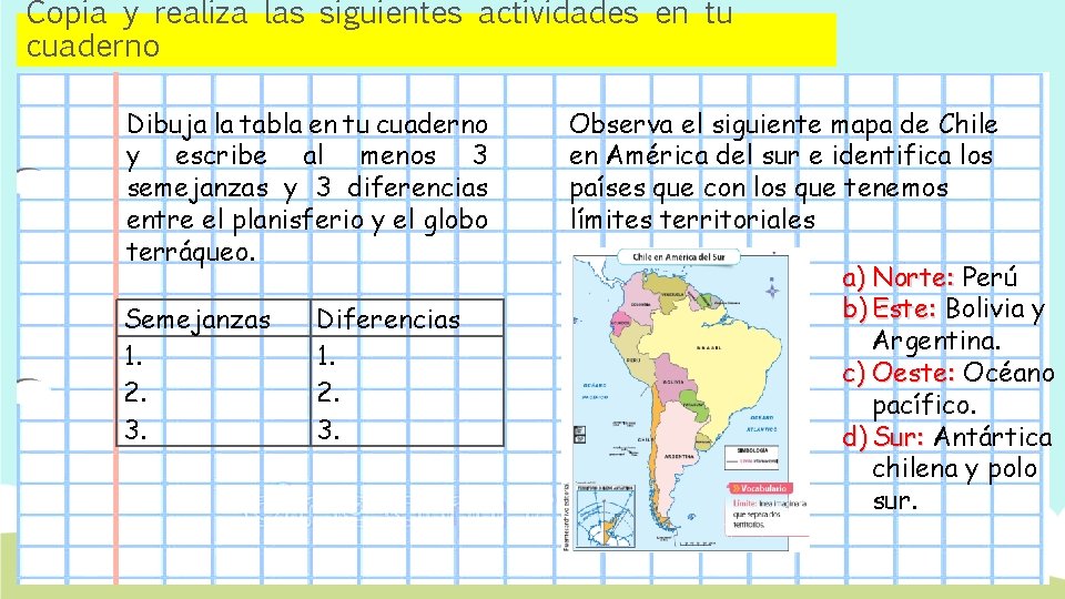 Copia y realiza las siguientes actividades en tu cuaderno Dibuja la tabla en tu