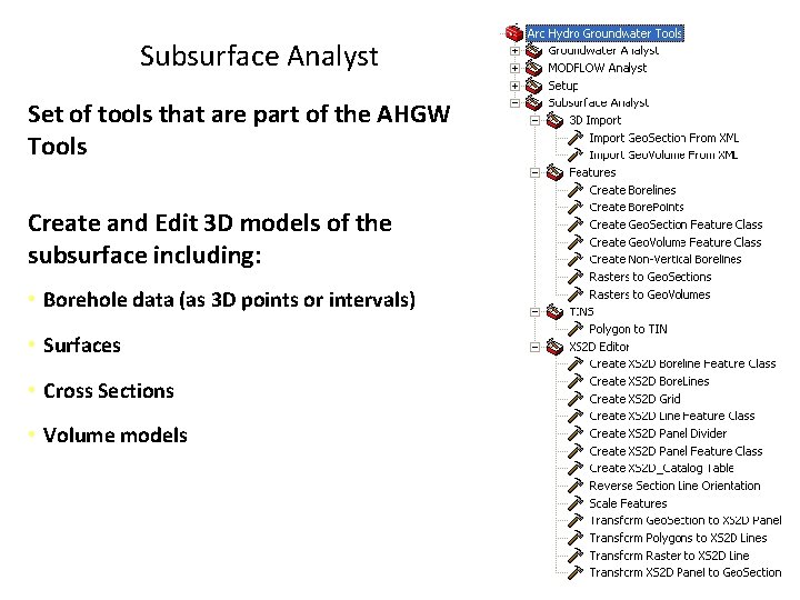 Subsurface Analyst Set of tools that are part of the AHGW Tools Create and