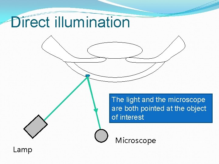 Direct illumination The light and the microscope are both pointed at the object of