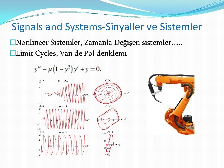 Signals and Systems-Sinyaller ve Sistemler �Nonlineer Sistemler, Zamanla Değişen sistemler…… �Limit Cycles, Van de