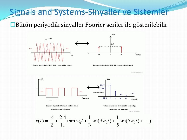 Signals and Systems-Sinyaller ve Sistemler �Bütün periyodik sinyaller Fourier seriler ile gösterilebilir. 