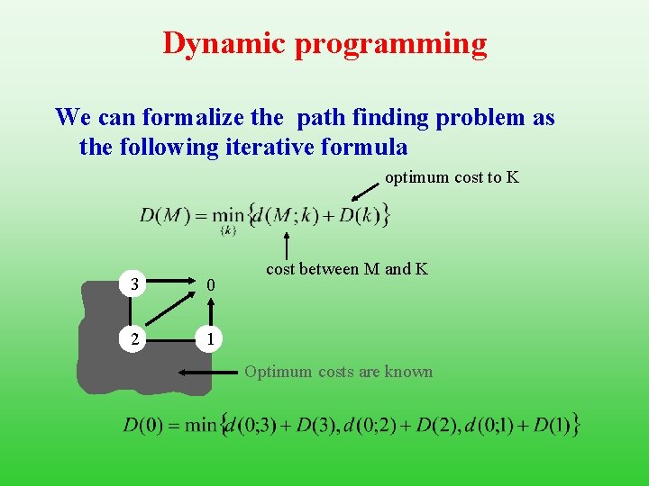 Dynamic programming We can formalize the path finding problem as the following iterative formula