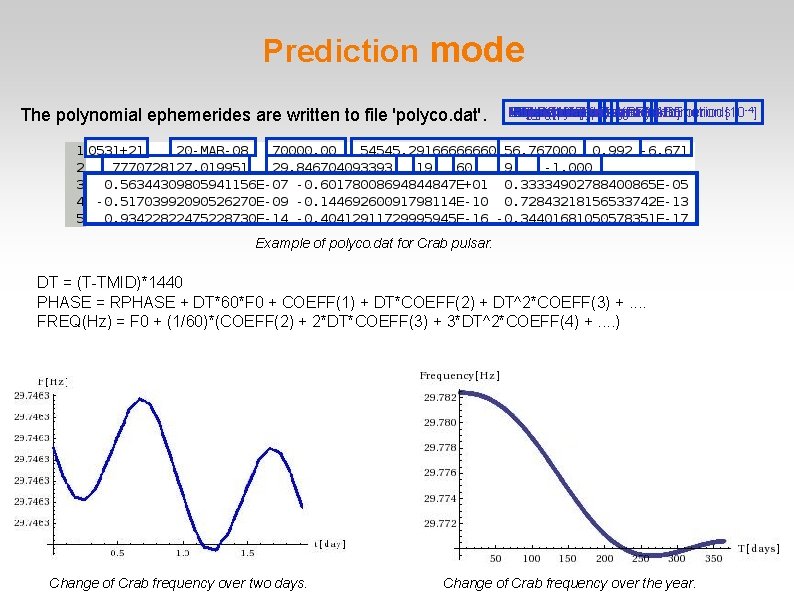 Prediction mode The polynomial ephemerides are written to file 'polyco. dat'. Nspan Date (day-month-year)