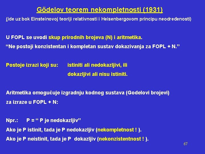 Gödelov teorem nekompletnosti (1931) (ide uz bok Einsteinovoj teoriji relativnosti i Heisenbergovom principu neodređenosti)