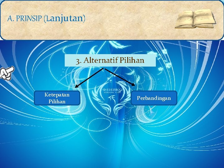 A. PRINSIP (Lanjutan) 3. Alternatif Pilihan Ketepatan Pilihan Perbandingan 