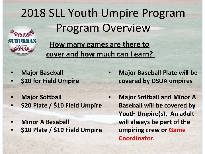 2018 SLL Youth Umpire Program Overview How many games are there to cover and