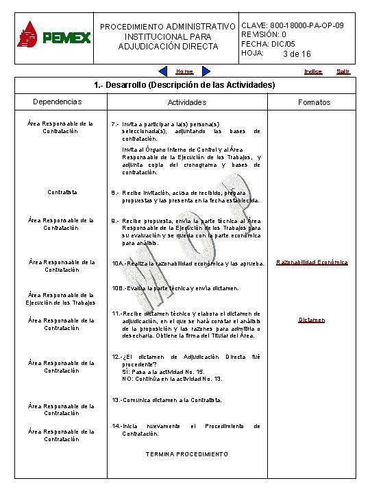 PROCEDIMIENTO ADMINISTRATIVO CLAVE: 800 -18000 -PA-OP-09 PROCEDIMIENTO ADMINISTRATIVO REVISIÓN: 0 INSTITUCIONAL PARA PLANEACIÓN DE