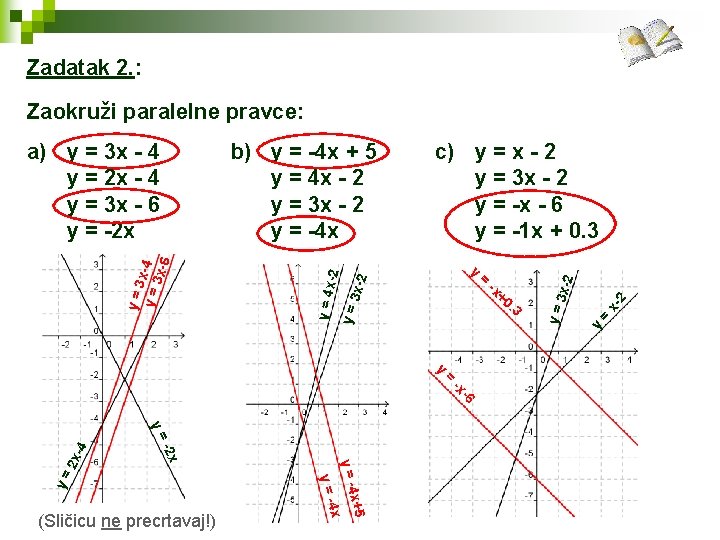 Zadatak 2. : Zaokruži paralelne pravce: = 6 -x 4 x 4 x+5 y=-