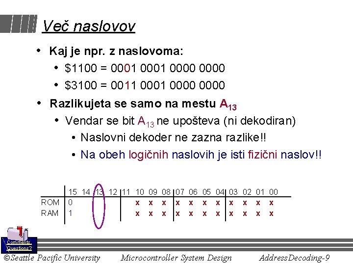 Več naslovov • Kaj je npr. z naslovoma: • $1100 = 0001 0000 •