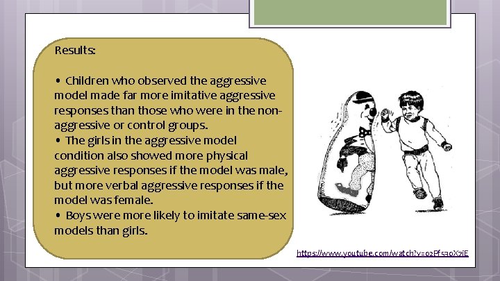 Results: • Children who observed the aggressive model made far more imitative aggressive responses