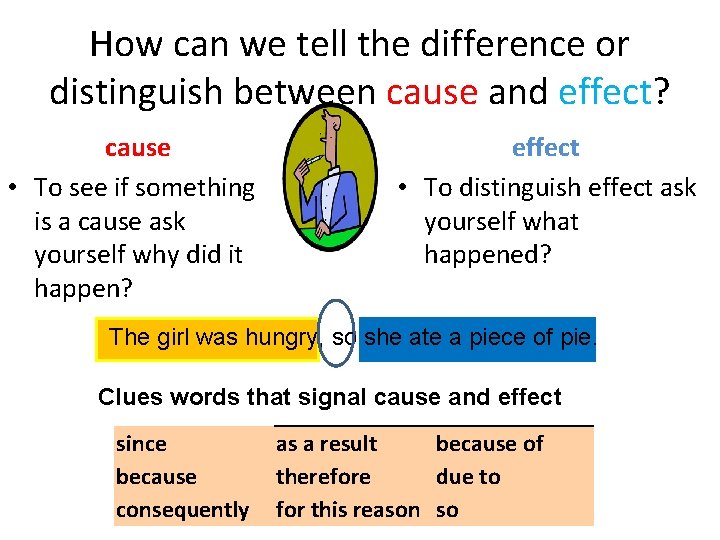 How can we tell the difference or distinguish between cause and effect? cause •