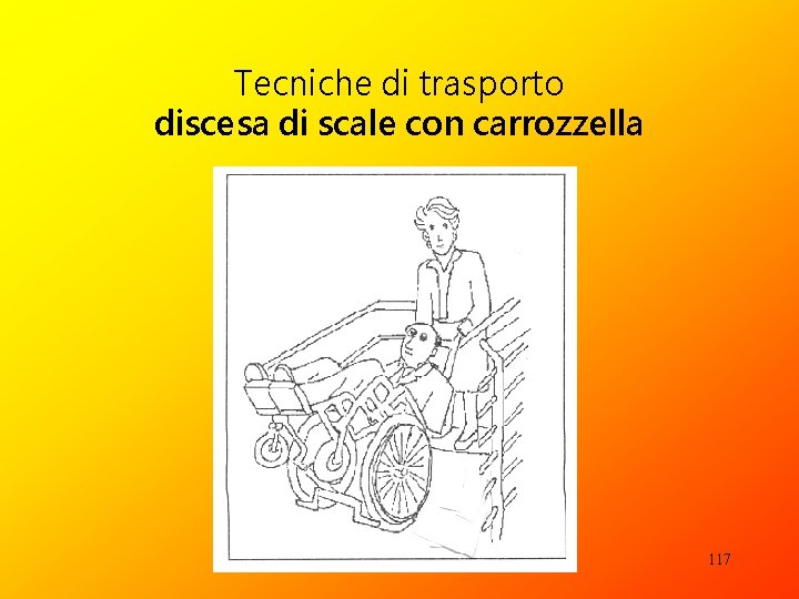 Tecniche di trasporto discesa di scale con carrozzella 117 