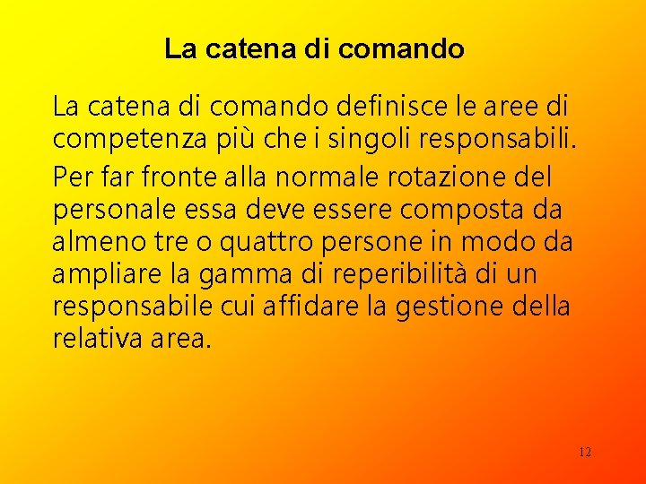 La catena di comando definisce le aree di competenza più che i singoli responsabili.