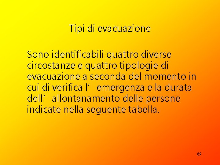 Tipi di evacuazione Sono identificabili quattro diverse circostanze e quattro tipologie di evacuazione a