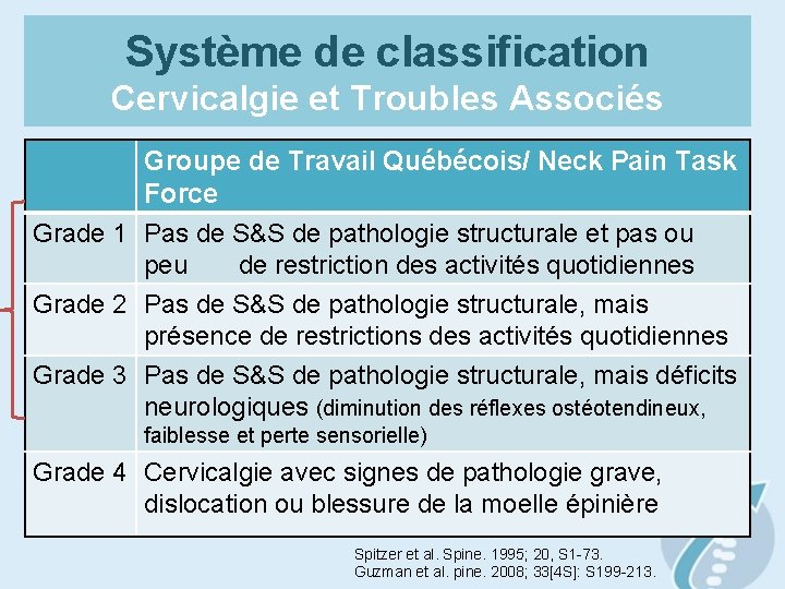 Système de classification Cervicalgie et Troubles Associés Groupe de Travail Québécois/ Neck Pain Task