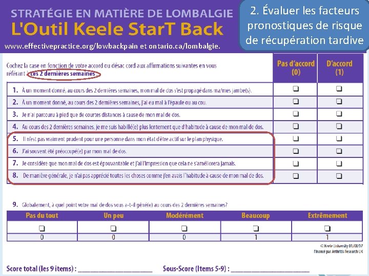 www. effectivepractice. org/lowbackpain et ontario. ca/lombalgie. 2. Évaluer les facteurs pronostiques de risque de