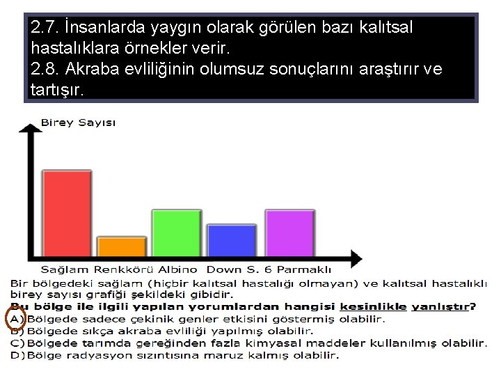 2. 7. İnsanlarda yaygın olarak görülen bazı kalıtsal hastalıklara örnekler verir. 2. 8. Akraba