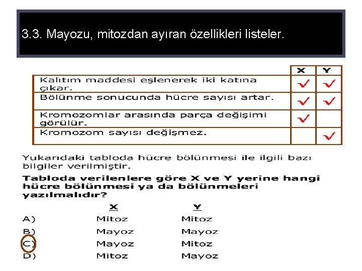 3. 3. Mayozu, mitozdan ayıran özellikleri listeler. 