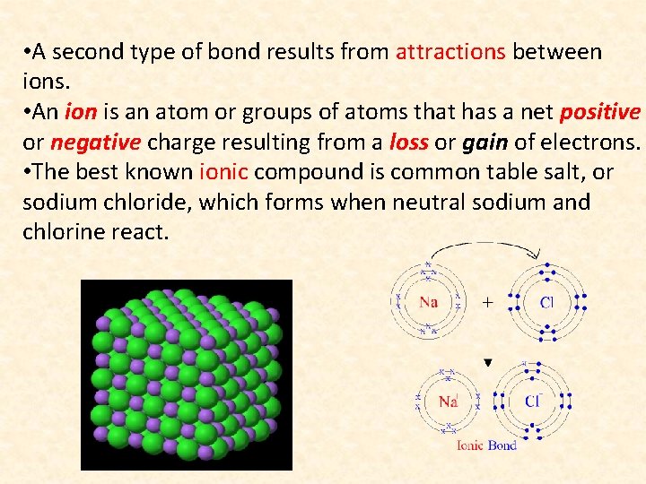  • A second type of bond results from attractions between ions. • An