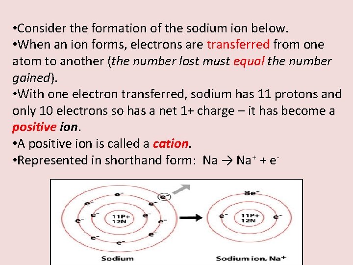  • Consider the formation of the sodium ion below. • When an ion