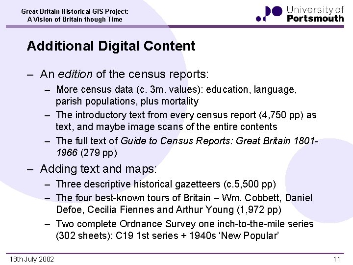 Great Britain Historical GIS Project: A Vision of Britain though Time Additional Digital Content