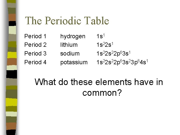 The Periodic Table Period 1 Period 2 Period 3 Period 4 hydrogen lithium sodium The Periodic Table Period 1 Period 2 Period 3 Period 4 hydrogen lithium sodium