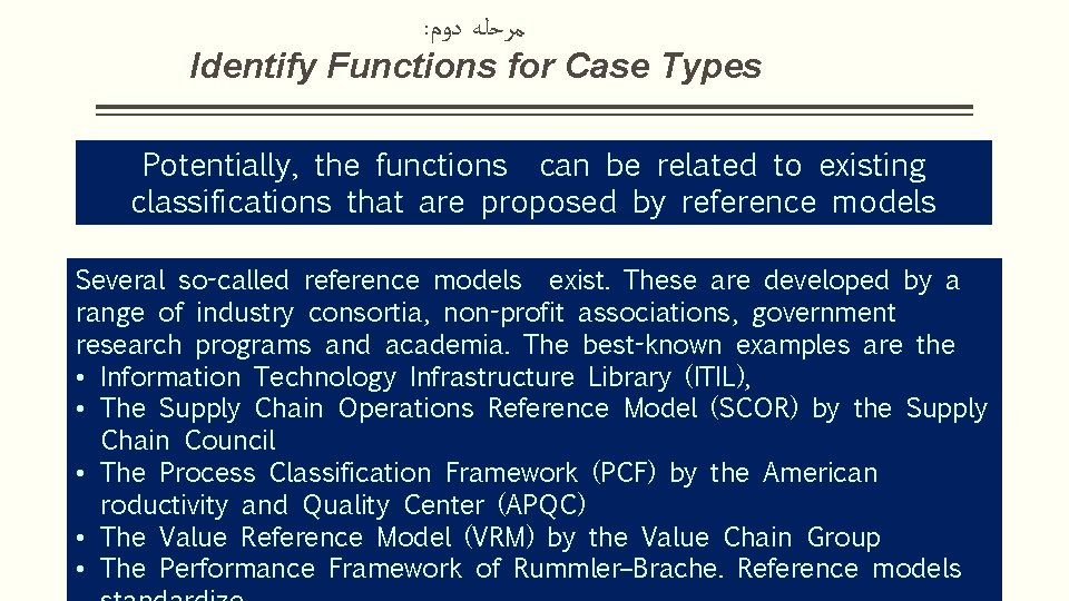 : ﻣﺮﺣﻠﻪ ﺩﻭﻡ Identify Functions for Case Types Potentially, the functions can be related