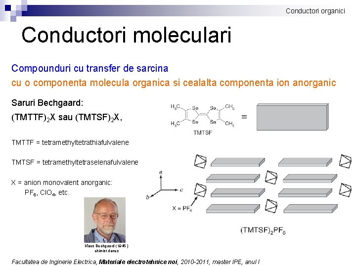 Conductori organici Conductori moleculari Compounduri cu transfer de sarcina cu o componenta molecula organica