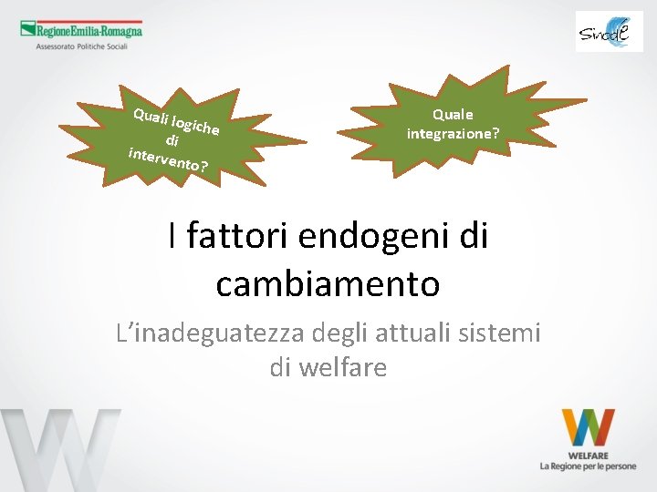 Quali logich e di interv ento? Quale integrazione? I fattori endogeni di cambiamento L’inadeguatezza