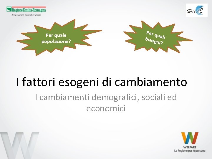 Per quale popolazione? Per q u bisog ali ni? I fattori esogeni di cambiamento