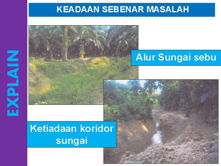 EXPLAIN KEADAAN SEBENAR MASALAH SUBLEMBANGAN Alur Sungai sebu Ketiadaan koridor sungai 