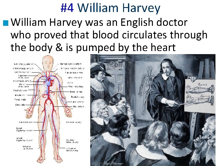 #4 William Harvey ■ William Harvey was an English doctor who proved that blood