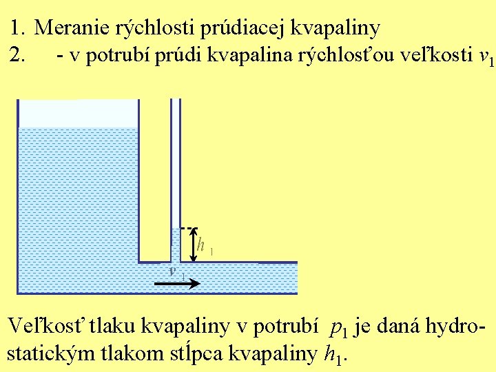 1. Meranie rýchlosti prúdiacej kvapaliny 2. - v potrubí prúdi kvapalina rýchlosťou veľkosti v