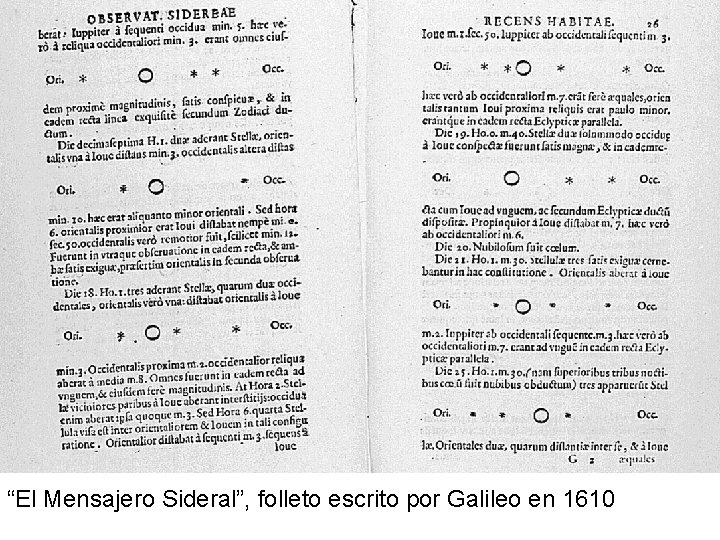 “El Mensajero Sideral”, folleto escrito por Galileo en 1610  “El Mensajero Sideral”, folleto escrito por Galileo en 1610