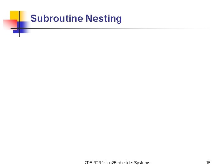 Subroutine Nesting CPE 323 Intro 2 Embedded. Systems 18 