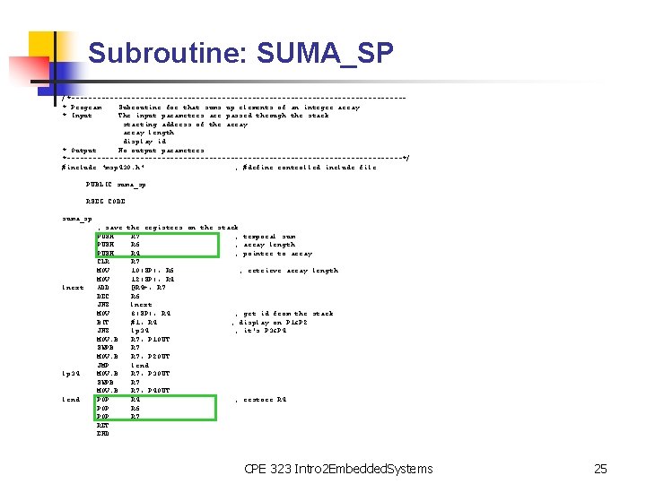 Subroutine: SUMA_SP /*---------------------------------------* Program : Subroutine for that sums up elements of an integer