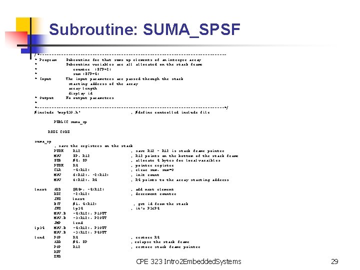 Subroutine: SUMA_SPSF /*---------------------------------------* Program : Subroutine for that sums up elements of an interger