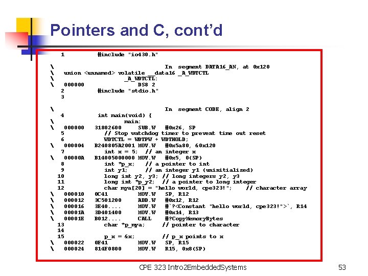 Pointers and C, cont’d 1     #include "io 430. h" In