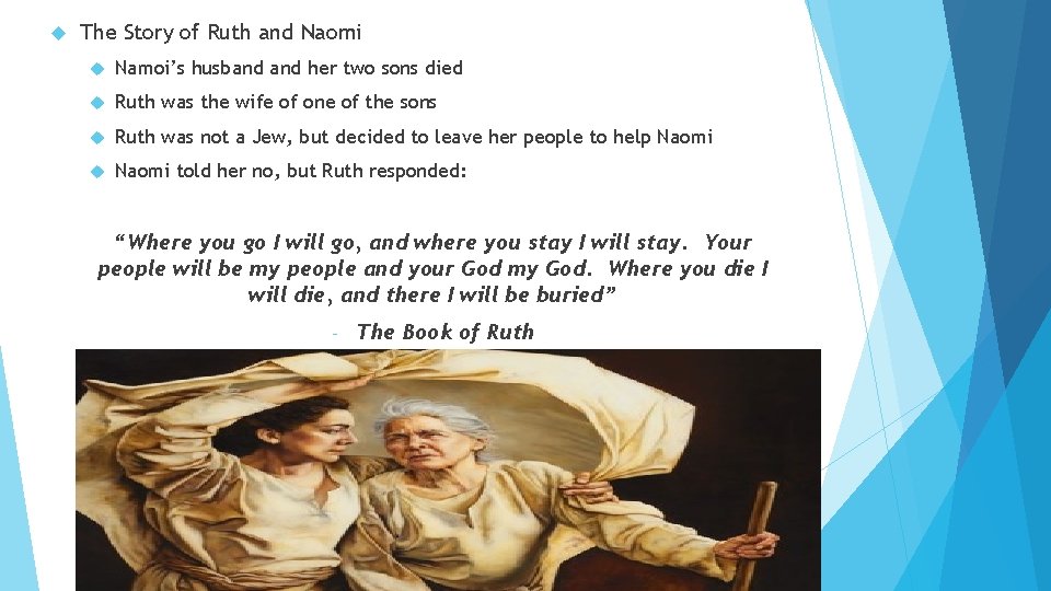  The Story of Ruth and Naomi Namoi’s husband her two sons died Ruth
