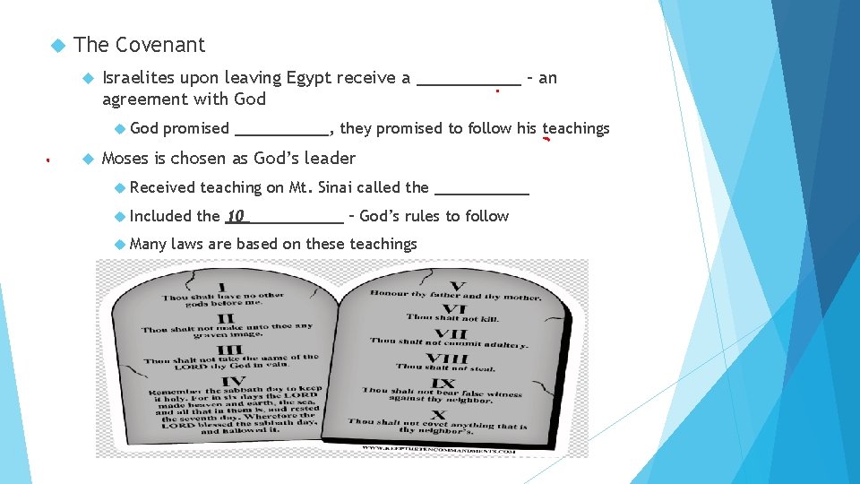  The Covenant Israelites upon leaving Egypt receive a _____ – an agreement with