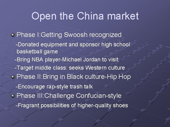 Open the China market Phase I: Getting Swoosh recognized -Donated equipment and sponsor high
