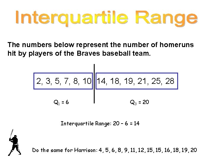 The numbers below represent the number of homeruns hit by players of the Braves